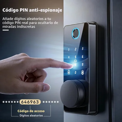 Vista 3 de Cerradura de puerta de entrada sin llave, cerradura inteligente biquole con Negro