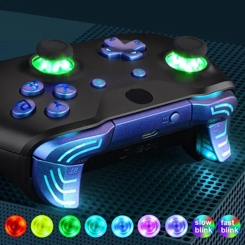 Vista 4 de eXtremeRate Chameleon Classical Symbols Bumpers Dpad Thumbsticks Start Back ABXY Buttons Multi-Colors Luminated DTFS DTF 20 Kit LED para Xbox One SX