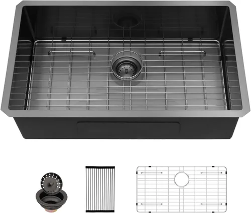 Vista 11 de Sarlai Gold Fregadero de Cocina Empotrado - Fregadero de Cocina de 28 Pulgadas Empotrado de Acero Inoxidable Dorado Tazón Individual de 28" x 19