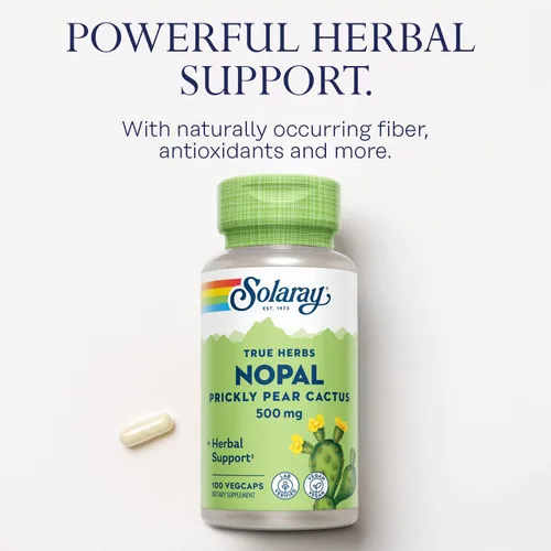Vista 3 de SOLARAY Nopal - Cápsulas de cactus de tuna – 500 mg por porción, ricas en fibra natural, antioxidantes y carotenoides, proporciona nutrientes clave