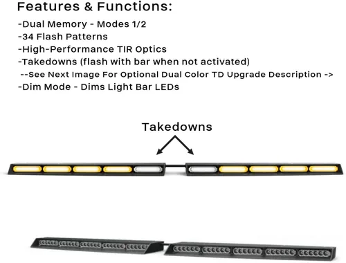Vista 3 de SpeedTech Lights Raptor Elite TIR - Barra de luz LED estroboscópica para parabrisas superior, con soporte y caja de control, color ámbar/ámbar