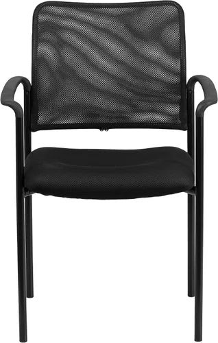 Vista 5 de BizChair Silla auxiliar apilable de acero con brazos de malla negra Comfort
