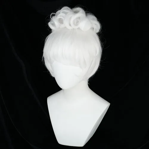 Vista 34 de Pelucas de disfraz de cosplay azul claro de 16 pulgadas para mujer, de 16 pulgadas, con flequillo lateral