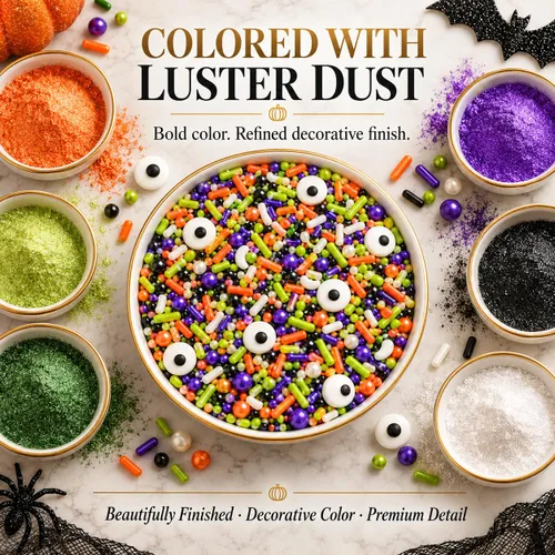 Vista 8 de Confect Mezcla de espolvorear de Halloween – Bolas de discoteca blancas, naranjas, moradas, negras y verdes, ojos de caramelo y jimmies – Gránulos