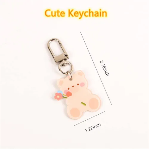 Vista 2 de Lindas bolsas kawaii, carteras estéticas, pequeñas de pana cruzada con llaveros de oso, regalo kawaii para mujeres, adolescentes y niñas