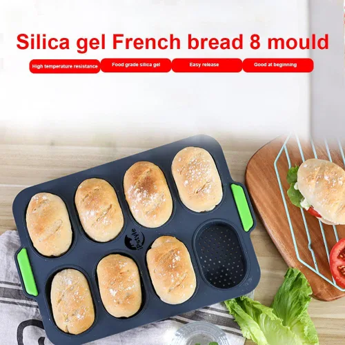 Vista 2 de Sartén de silicona para baguette, antiadherente, sin BPA, gris, 12 x 2.5 x 2.5 pulgadas