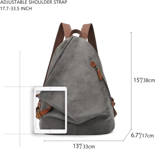 Vista 2 de KL928 Mochila vintage de lona Mochila grande informal para viajes al aire libre, mochila de senderismo para hombres y mujeres, negro (6882-PU-Black)