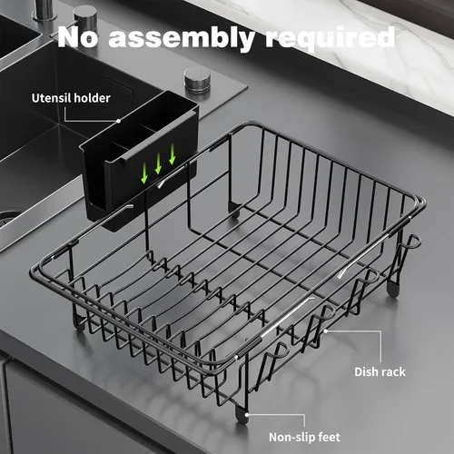 Vista 9 de Dish Drying Rack in Sink: Expandable, 3-Slot Utensil Holder, Anti-Slip Handle. Small Dish Rack: Ideal for Small Households. Kitchen Drying Rack