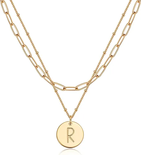 Vista 18 de Valloey Rover - Collares con inicial para mujer, chapado en oro de 14 K, con letra redonda, dije de disco de moneda de doble cara, grabado de la A a
