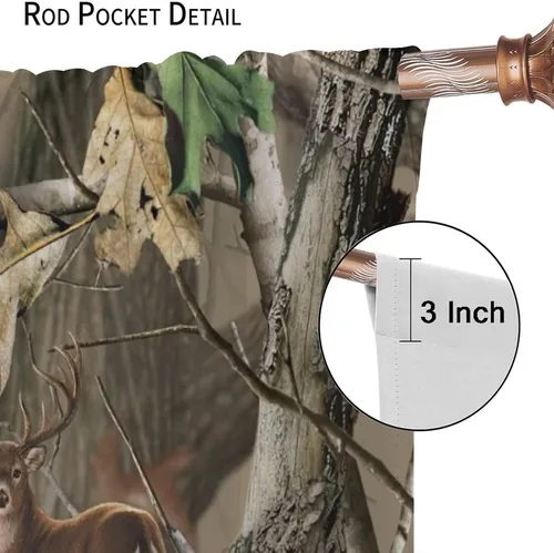 Vista 6 de Cortinas opacas de camuflaje de bosque, animales salvajes, osos, ciervos, alces, con bolsillo para barra, para sala de estar, dormitorio, decoración