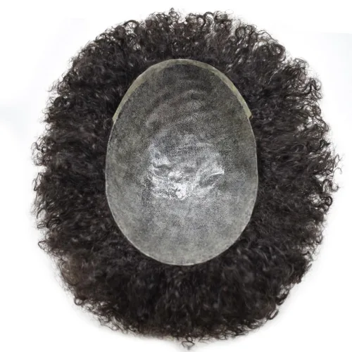Vista 9 de LYRICAL HAIR Afro Toupee 360 unidades de cabello afro ondulado para hombres negros, sistema de reemplazo de inyección de poliuretano de piel fina