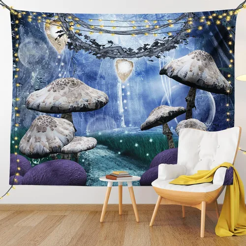 Vista 93 de Ambesonne Tapiz hippie, abrazo de hongos de ensueño y árbol de la vida místico y mandal verde, decoración de tela para colgar en la pared
