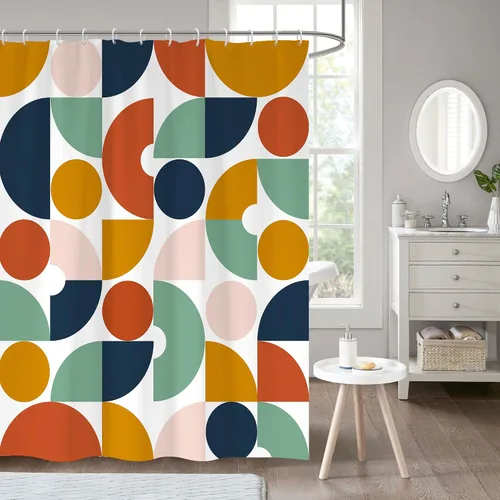 Vista 15 de zokyer - Cortina de ducha para niños, divertida y abstracta, de tamaño pequeño, con lunares, geométrica, de color, única, estrecha, para baño