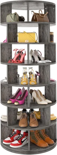 Vista 9 de Aheaplus Torre de Estante Giratorio para Zapatos, Zapatero Giratorio de 7 Niveles 360 Estantes Giratorios para Zapatos Organizador para Closet