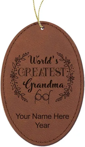 Vista 11 de LaserGram Personalized Christmas Ornament, World's Greatest Grandma, Faux Leather, Custom Laser Engraved Gift Idea (Oval Shape, Black with Gold)
