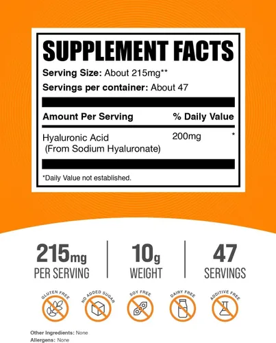 Vista 2 de BulkSupplements, puro ácido hialurónico (Na Hyaluronate) en polvo, 1