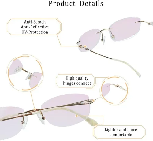Vista 55 de LifeArt Pure Titanium Frame Glasses/Blue Light Blocking Reading Glasses, Reduce Eyestrain, Stylish for Men and Women 3033_(champán Clear)