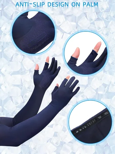 Vista 5 de Bencailor 2 pares de mangas solares para hombres y mujeres con 2 agujeros para los dedos, antideslizantes, manga larga de enfriamiento para brazo