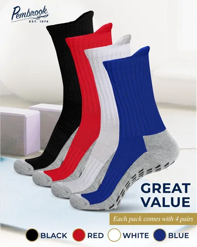 Vista 5 de Pembrook 4 pares de calcetines antideslizantes para hombres, mujeres, marido, papá, calcetines de agarre para hospital, yoga, pilates, barre
