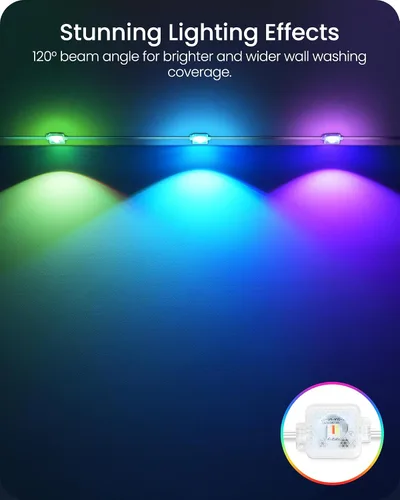 Vista 5 de Luces permanentes para exteriores, 100 pies RGB y aleros blancos con 60 luces LED, aplicación/control remoto, IP65 impermeable cadena de luces