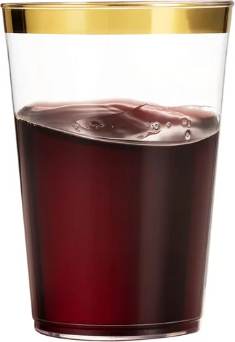 Vista 3 de Munfix 100 vasos de plástico dorados de 14 onzas, vasos transparentes con borde dorado, elegantes vasos desechables para boda, fiesta, con borde