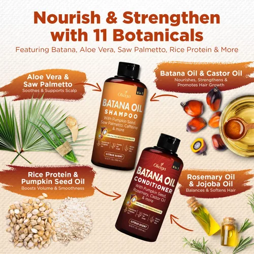 Vista 3 de Paquete de Champú y Acondicionador de Aceite de Batana (Set de Ducha Okaaga) con Jugo de Hoja de Aloe Vera, Serenoa, Cafeína, Biotina, Jojoba