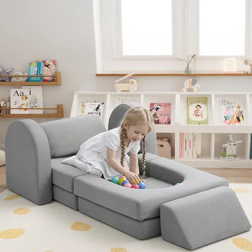 Vista 2 de MeMoreCool Sofá modular para niños, juego de sofá de escalada de espuma de 10 piezas para edades de 2 a 6 años, construcción creativa de fortalezas
