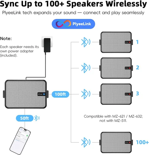 Vista 4 de Altavoces Bluetooth para exteriores de 600 W, sincronización inalámbrica entre altavoces, graves potentes, soporte de pared para patio, porche