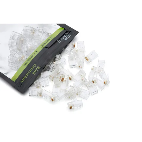 Vista 6 de trueCABLE Cat5e RJ45 conectores de paso a través de enchufe modular sin blindaje (UTP), certificación UL, extremo de crimpado EZ, chapado en oro, 3