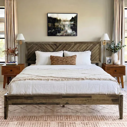 Vista 10 de Acacia Sierra Marco de cama con cabecero de madera maciza, base de cama Queen, cabecera alta de madera compatible con todo tipo de colchones,
