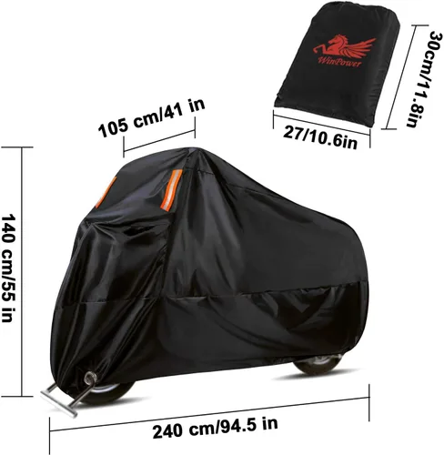 Vista 4 de WinPower Funda Impermeable para Motocicleta para Exteriores Protección contra Todo Clima Invierno Nieve Universal Cubierta para Motocicleta