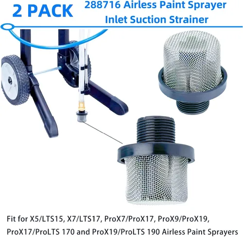 Vista 2 de 2 piezas 288716 de rosca de filtro de entrada de 3/4 pulgadas y 6 filtros de pistola pulverizadora sin aire 288749 compatibles con Graco X5/X7/ProX