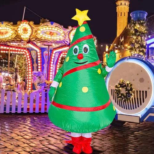 Vista 3 de Disfraz inflable de Papá Noel, divertido árbol de Navidad, disfraz de cosplay, fiesta de Navidad para adultos y niños