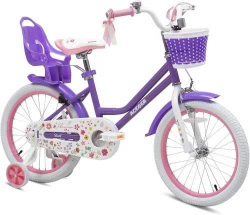 Vista 14 de ACEGER Girls Bike with Basket for Ages 2-12 Years Old Kids, 12 14 16 18 Inch with Training Wheels，Princess Style with Streamers, Handbrake & Coaster