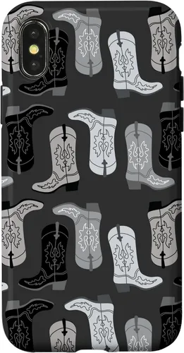 Vista 5 de Cowboy Boot Illustration Preppy Western in Black and White Case for iPhone 17