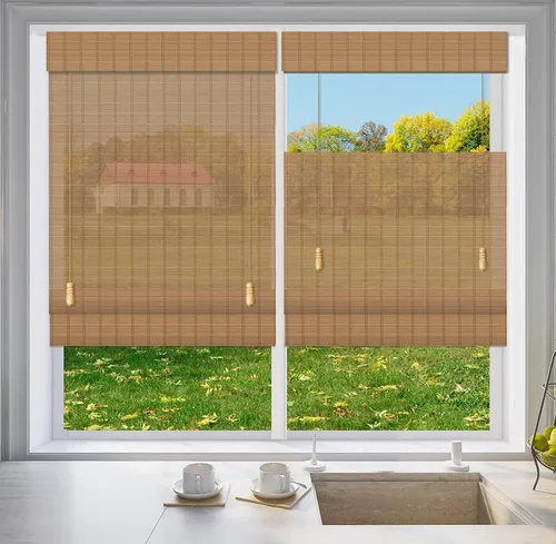 Vista 6 de LETAU Cortinas romanas de bambú para ventana, de arriba hacia abajo, abajo hacia arriba, de madera, filtrado de luz de bambú, patrón 1