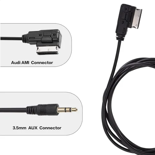 Vista 3 de Cable auxiliar AMI MDI MMI de 6.6 pies, adaptador de interfaz de música de audio Jack de 0.138 in, cable MP3 auxiliar para Audi