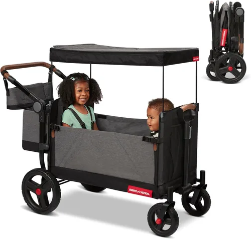 Vista 26 de Radio Flyer Atlas Stroll 'N Wagon, azul marino, para mayores de 1 año, versatilidad de empuje o tracción 3 en 1, plegable con una sola mano, toldo