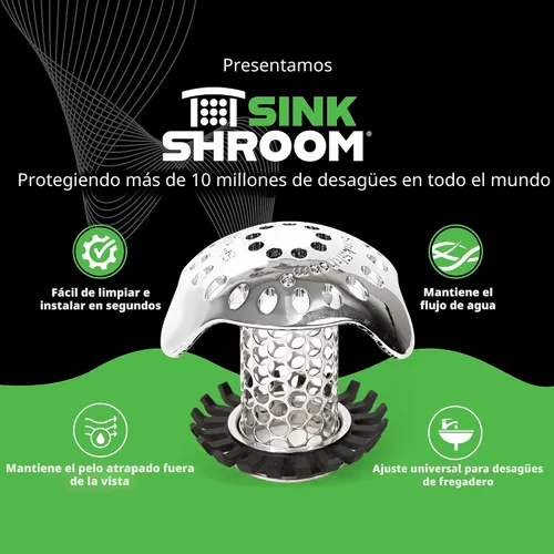 Vista 3 de SinkShroom Protector de drenaje de lavabo de baño ultra revolucionario, acero inoxidable con tapón