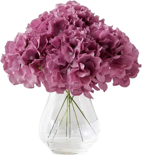 Vista 58 de Flores de hortensias artificiales rosa polvoriento, 10 cabezas de flores de seda de hortensia falsas para centros de mesa de boda, ramos de 10