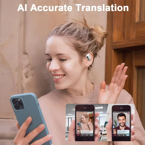 Vista 6 de Auriculares de traducción AI en tiempo real, 144 idiomas 3 en 1, auriculares inalámbricos Bluetooth para iOS y Android, para Blanco