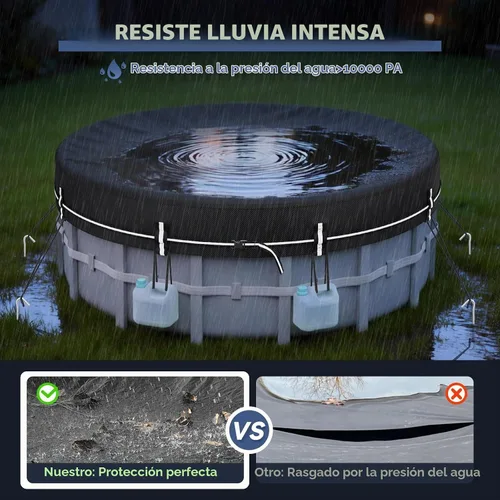 Vista 4 de LXKCKJ Cubiertas de piscina redondas de 10 pies para piscinas sobre el suelo, cubierta solar de piscina 420D con set de accesorios de clavos