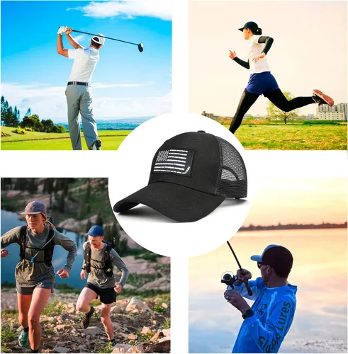 Vista 4 de Nuyjimr Sombreros de camionero de la bandera estadounidense para mujeres y hombres, gorra de golf ajustable para exteriores, Bandera de Hockey