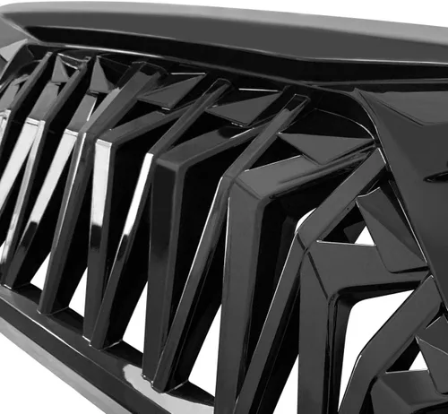Vista 4 de JK Parrilla frontal de tiburón negro brillante compatible con Jeep Wrangler Rubicon Sahara Sport 2007-2018, ABS
