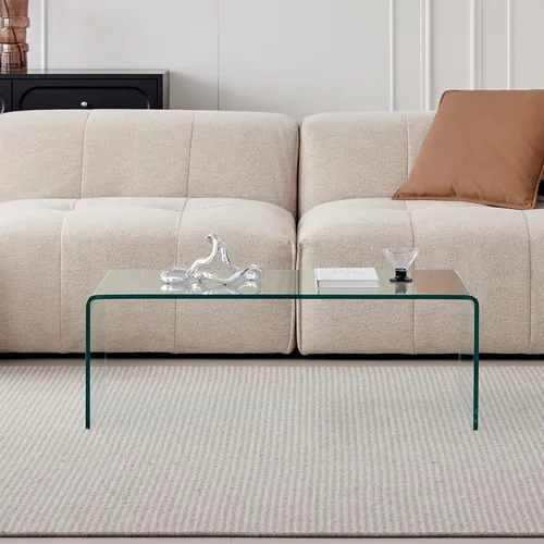 Vista 5 de Mesa de café de vidrio SMARTIK, mesas de café modernas transparentes para sala de estar, pequeña mesa rectangular de vidrio templado en cascada
