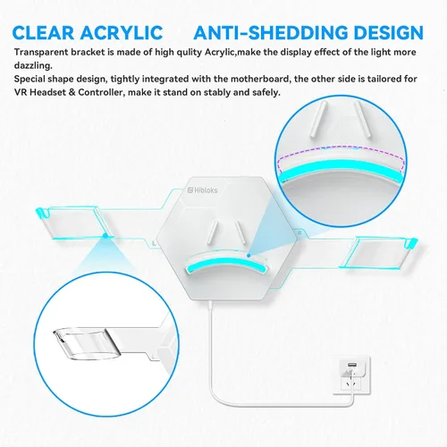Vista 3 de Hibloks VR Wall Mount for MetaOculus Quest 2 RGB LED VR Stand for MetaOculus Quest 2 AccessoriesMagnetic Charging Station for Quest 2 Headset and