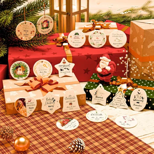 Vista 2 de Bemaystar Adornos de Navidad personalizados con texto fotográfico, adornos personalizados para árbol de Navidad, adorno de fotos, decoración