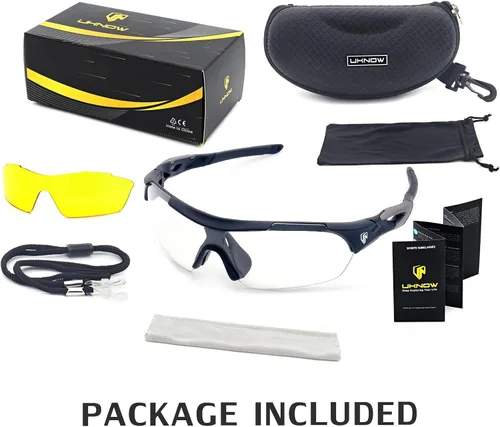 Vista 7 de UKNOW Lentes de sol fotocromáticos para hombres y mujeres, lentes de transición con lente de visión nocturna, gafas de sol deportivas para ciclismo