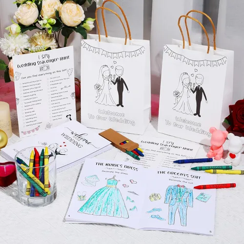 Vista 4 de Gueevin - Juego de 48 libros para colorear de boda para niños, crayones Wedding Activities for Kids, Kids Wedding Favors, Activity Pages and