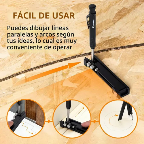 Vista 6 de Saker Herramienta de Trazado Multifunción - Lápiz de Construcción - Herramienta de Trazado de Aleación de Aluminio con Lápiz para Agujeros